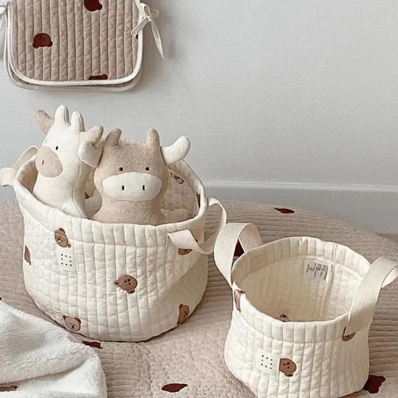 Cute Bear ricamo borsa per pannolini organizzatore per pannolini borsa per mamma in cotone neonato borse per bambini cestino per vestiti per bucato giocattoli