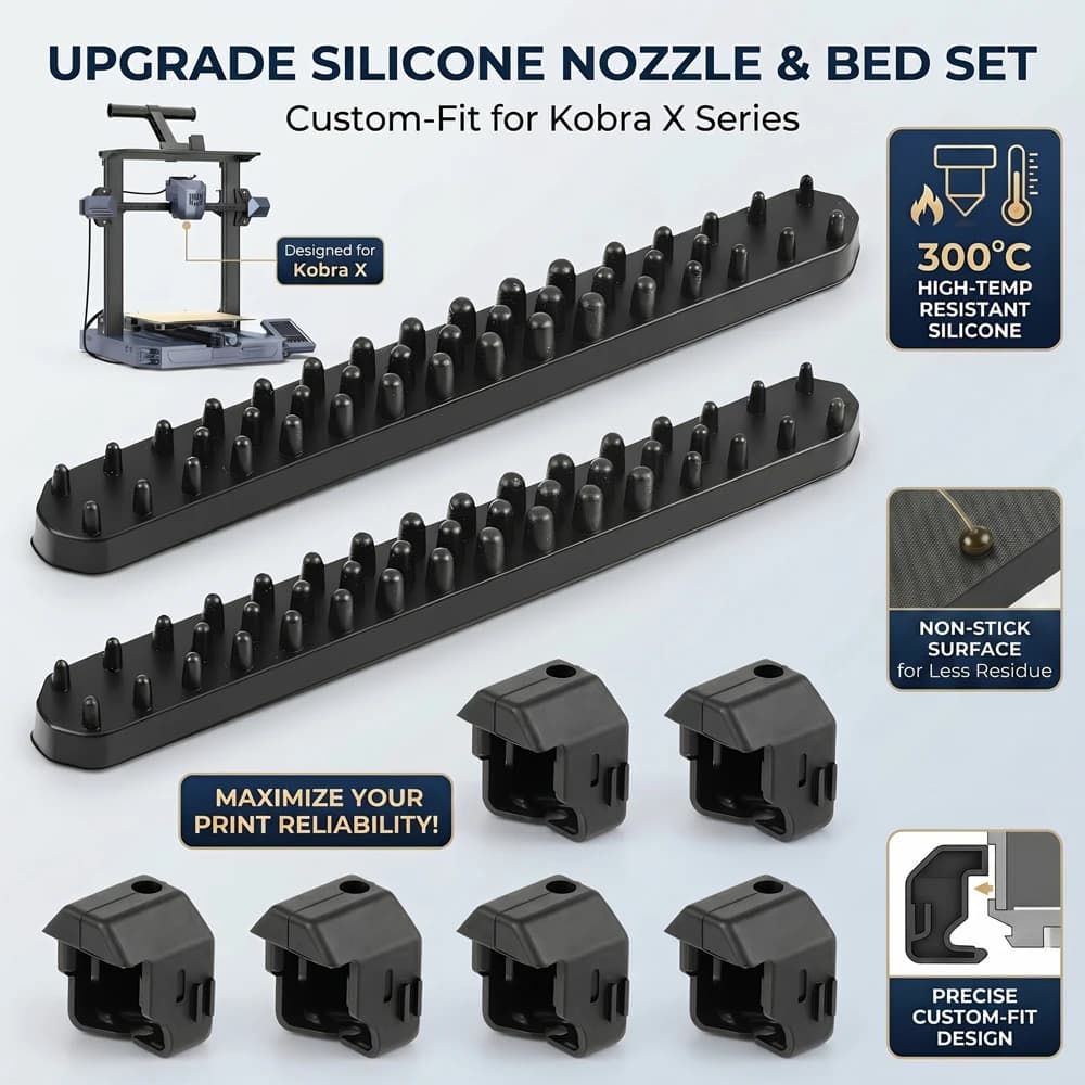 3D Printer Hot End Silicone Sleeve for Kobra X Anti Clogging Nozzle Cleaner Brush 300 Degree Heat Block Shield Maintenance Kit