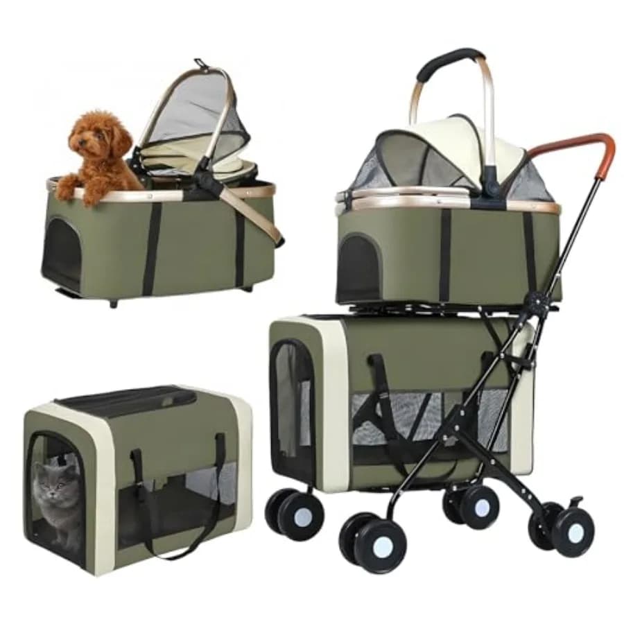 Double Pet Stroller for Dogs and Cats, One-Step Folding Dog Stroller Travel Carriage for Small Medium Dogs Cats, 2 Detachable C