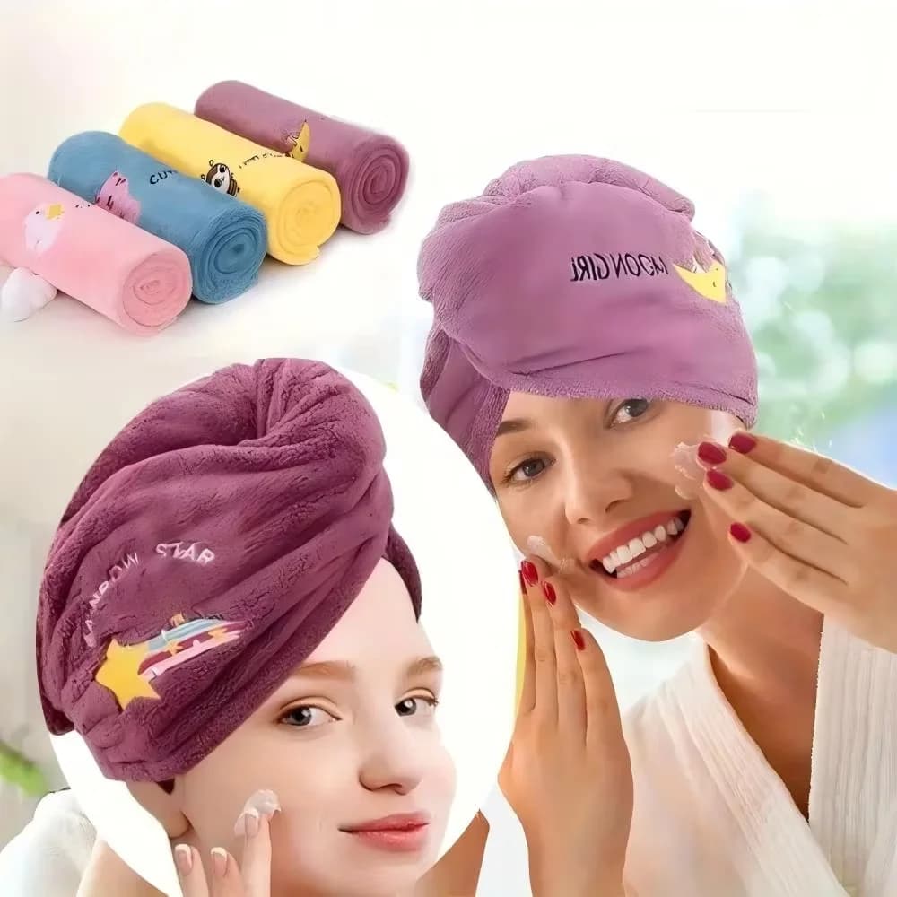 1 pezzo di asciugamano per capelli da donna: morbido asciugamano super assorbente ad asciugatura rapida con bottone, comodo per bagno, doccia e viaggi