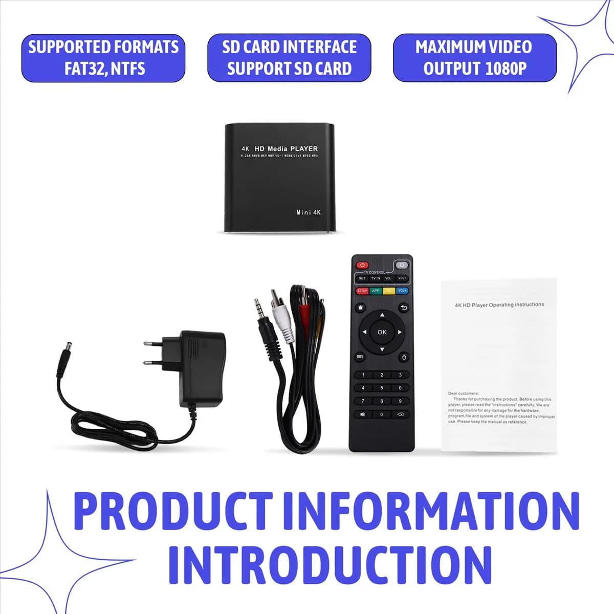 A46U Multimedia Player Full HD 4K USB External Media Player TV Box with SD Media HDD Player EU Plug