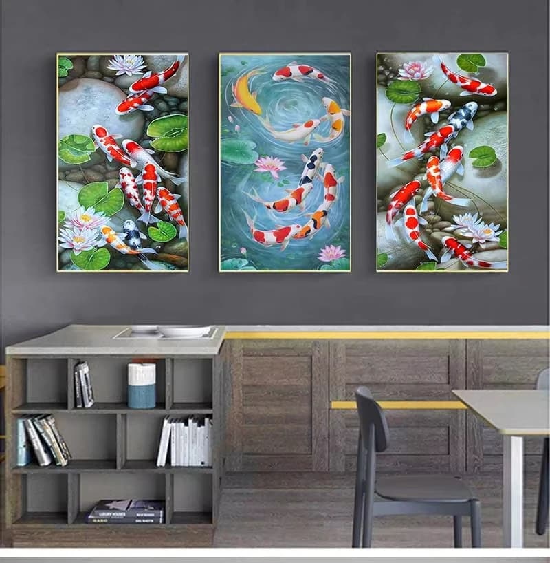 5D DIY Diamond Painting Kit Nine Red Koi Chinese Landscape Art Full Drill Rhinestone Mosaic Wall Decor Gift for Home Frameless