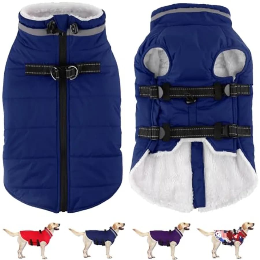 Cappotto Impermeabile per Cani con Imbracatura, Giacca Riflettente Regolabile per Cuccioli, Cappotto Invernale con Cerniera, Giacca da Neve Natalizia