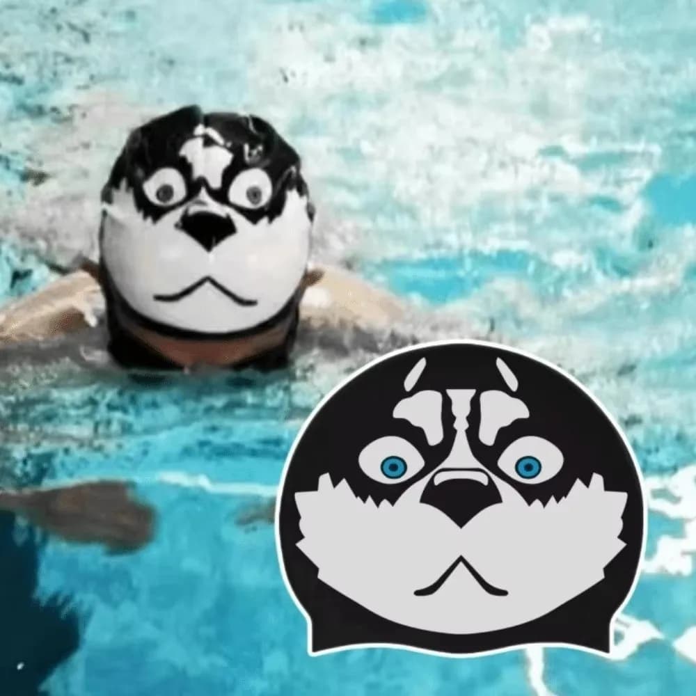 New Alaskan Malamute Swimming Cap Waterproof Elastic Pool Cap Cartoon Print Hair Cover Bathing Cap Swimming Training