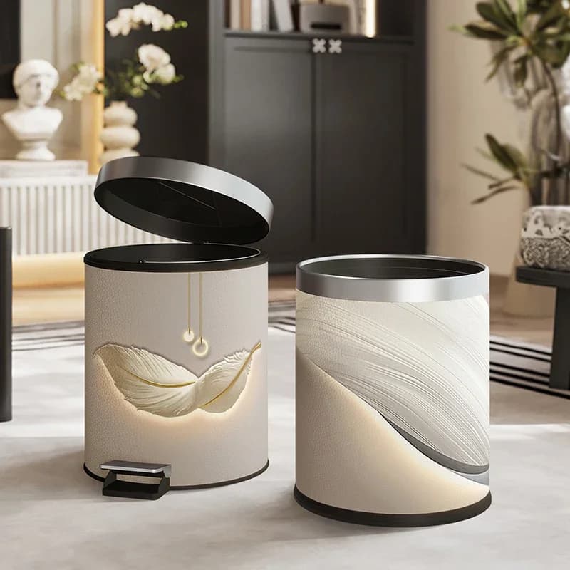 #Light Luxury High-end High-value Household Living Room Trash Can with Cover Foot Step Bedroom Food waste Modern Simplicity home