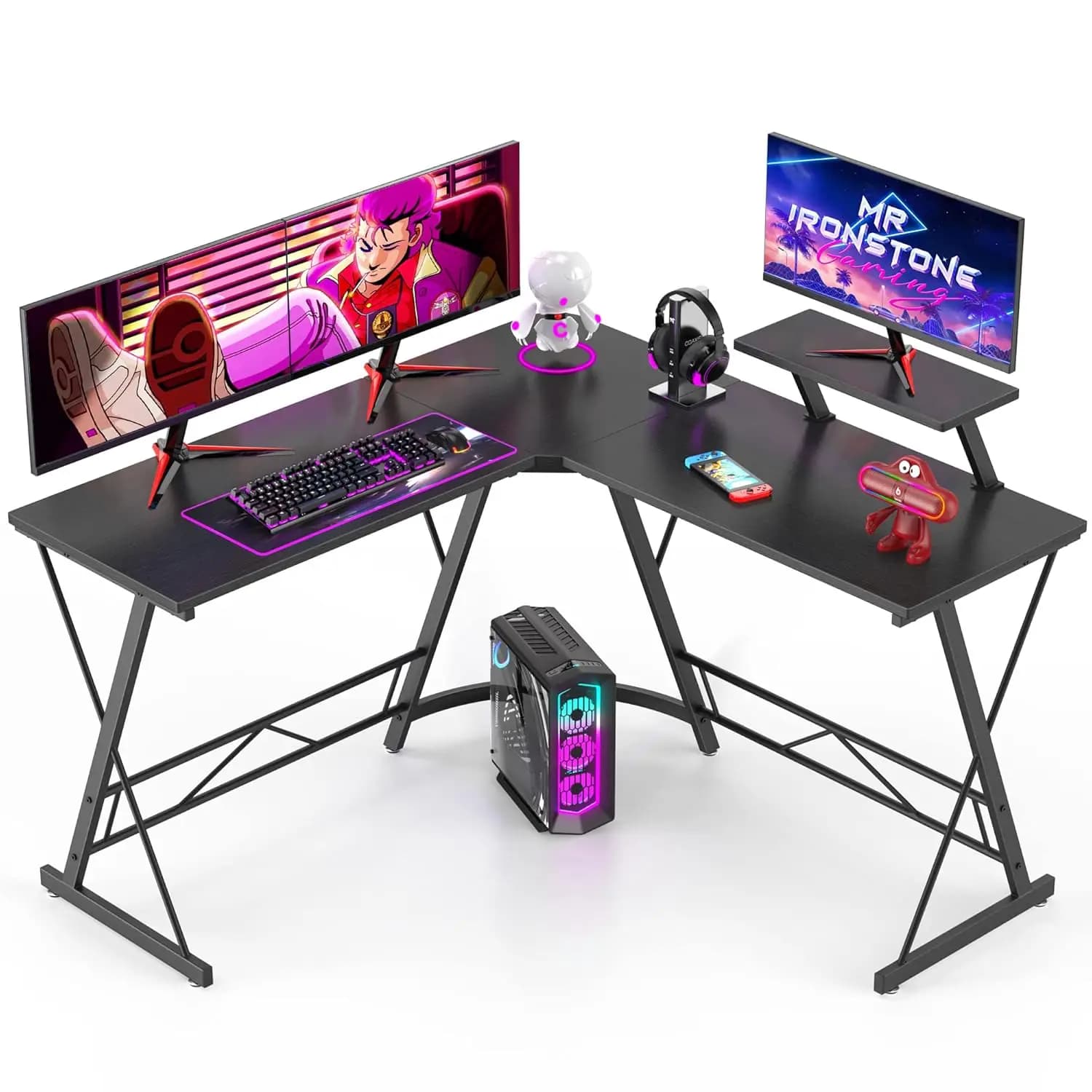 Scrivania da Gaming a L, Scrivania Angolare per Computer, Postazione di Lavoro per Casa e Ufficio con Supporto per Monitor Grande, Facile da Montare, Personalizzabile
