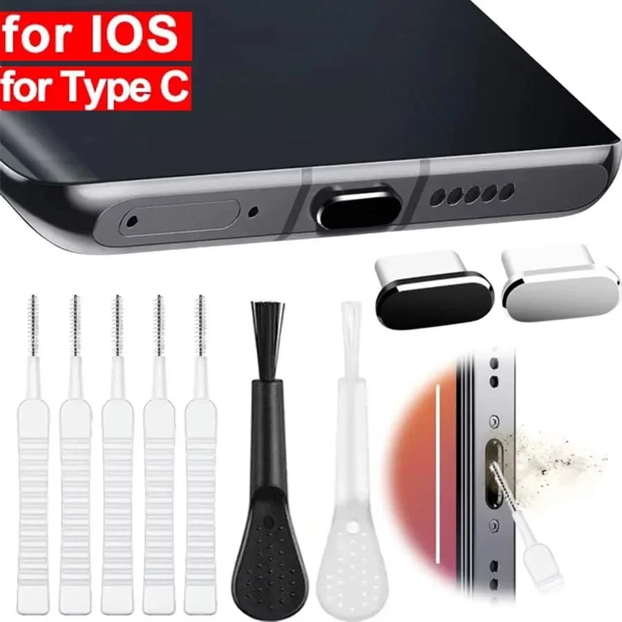 Mobile Phone Charging Port Dust Plug Removal Cleaner Kit for iPhone 17 15 16 Pro Max Computer Keyboard Dustproof Cleaning Brush