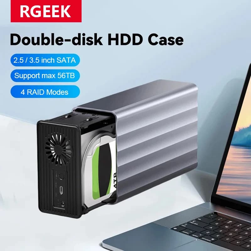 Custodia per disco rigido esterno RGEEK Custodia a doppia alloggiamento per matrice di docking station HDD SSD da 2,5/3,5 pollici con funzione RAID per PC