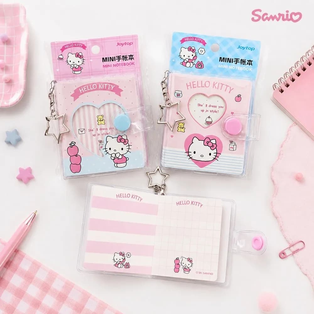 Genuine Sanrio Hello Kitty Journal Notebook Pink Blue Clear Cover Diary Book with Star Keychain for Planner Memo Birthday Gifts