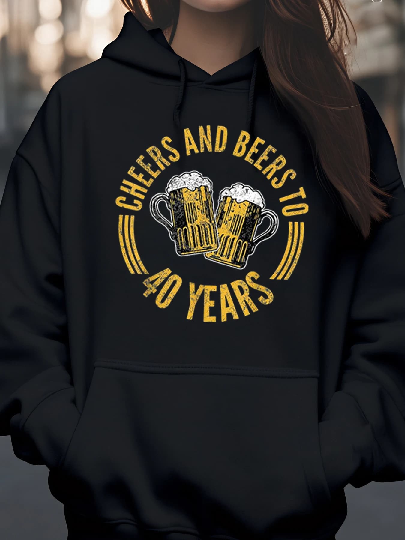 Saluti e cervi fino a 40 anni Tazze da birra Stampa Felpa con cappuccio Compleanno Celebrazione Abbigliamento casual per adulti