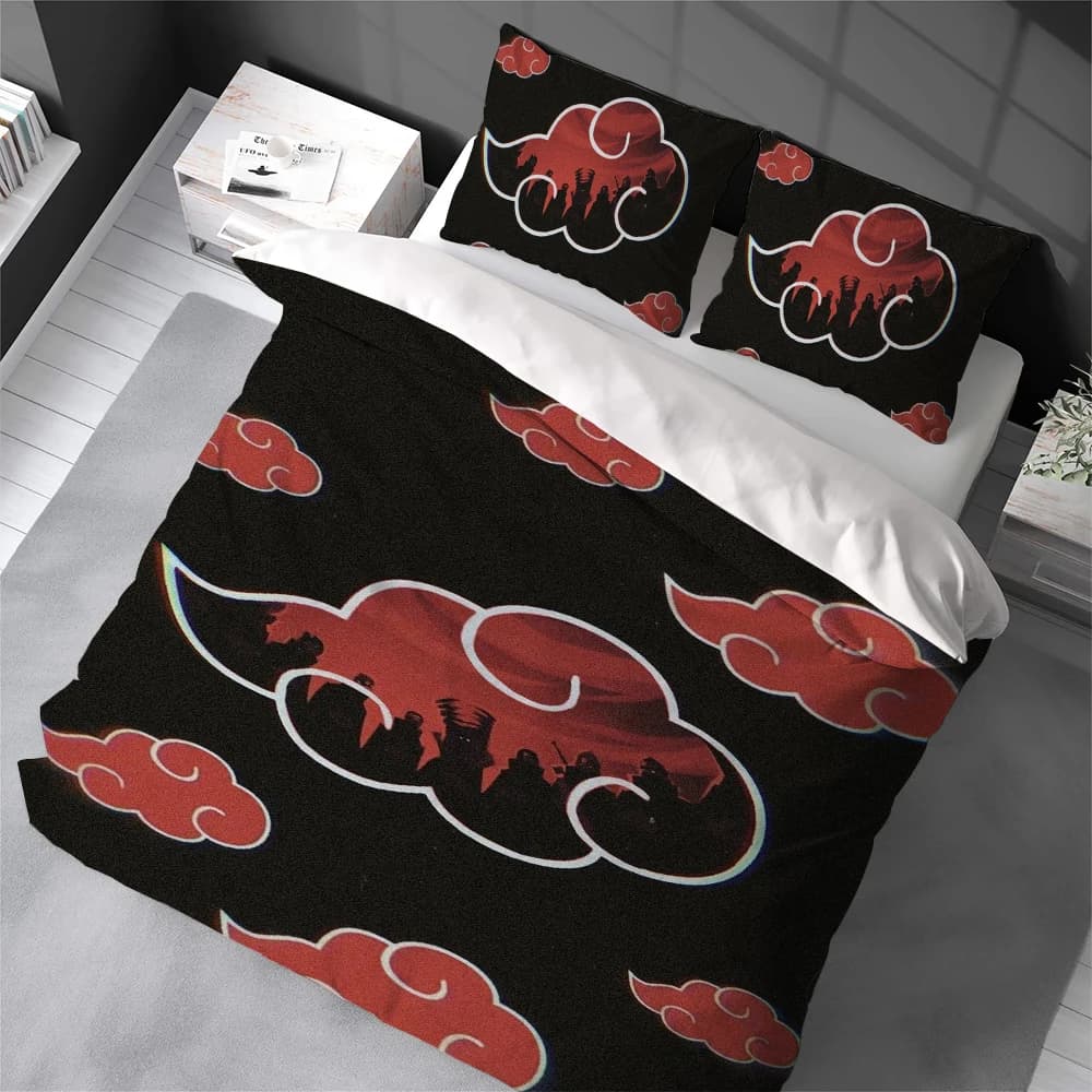Set Copripiumino Logo A-Akatsuki, Biancheria da Letto in Cotone Morbido, Set 3 Pezzi, Regalo per Dormitorio Studentesco