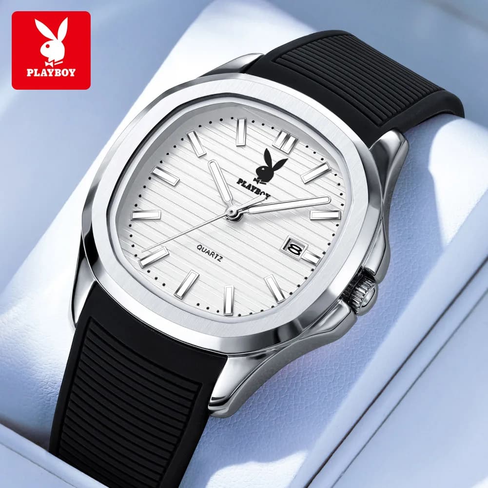 PLAYBOY 3149 Quartz Watch Fashion Brand Luminous Function Calendar Date Window 30M Waterproof Silicone Strap Watch For Men