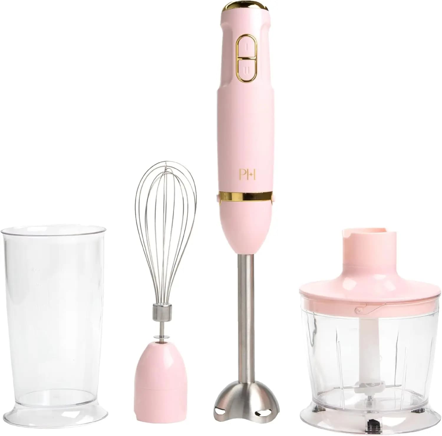 Set Frullatore a Immersione 3-in-1 con Frusta, Tritatutto, 400W Alta Velocità, Rosa Oro – Perfetto per Frullati, Zuppe, Salse