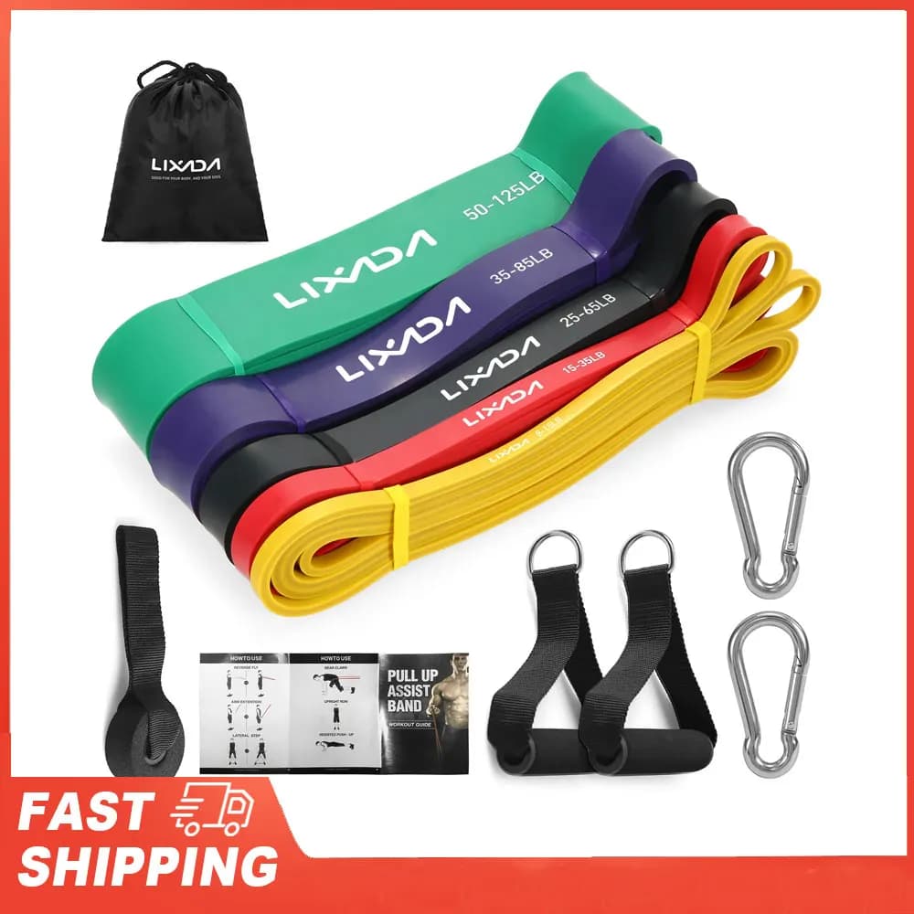 Lixada Elastic clamps for powerlifting and transport bag 5 packs of traction support bands Set of resistance bands