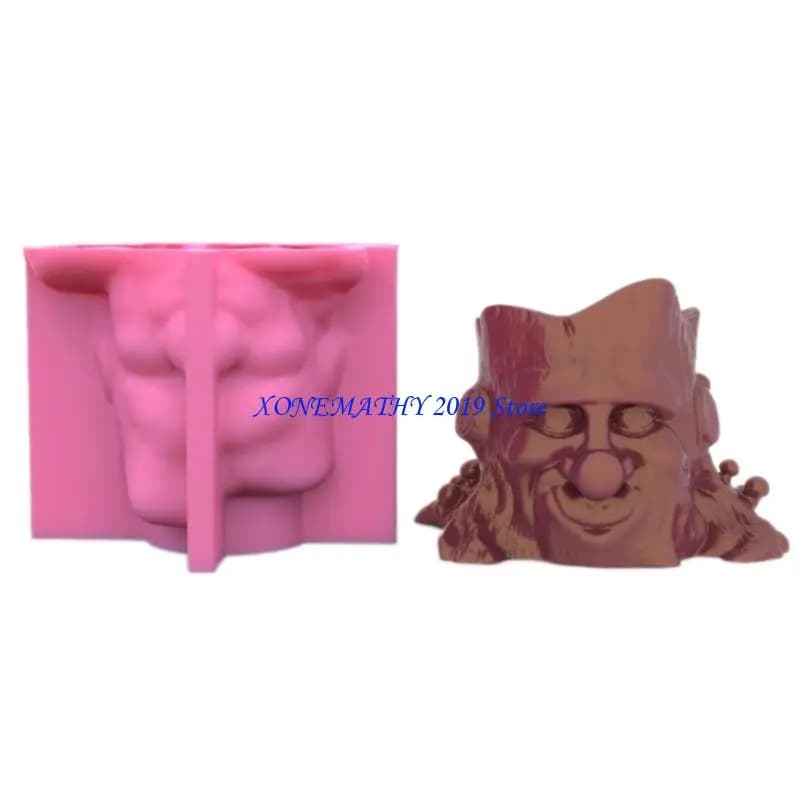 F42F Stampo per vaso fiori Stampi porta stampi in silicone per cemento 3D viso uomo ceppo albero