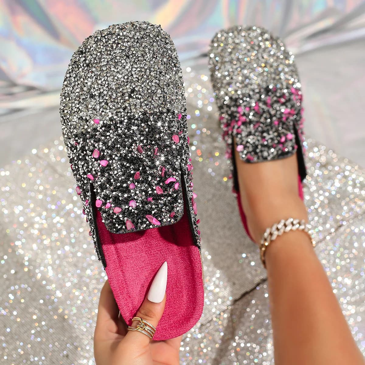 2025 Autunno Nuovo Diamante Smussato Mulino Pantofole Mezza Top Scarpe Moda Modello Leopardo Capispalla Sandali Piatti Antiscivolo Scarpe di Sughero