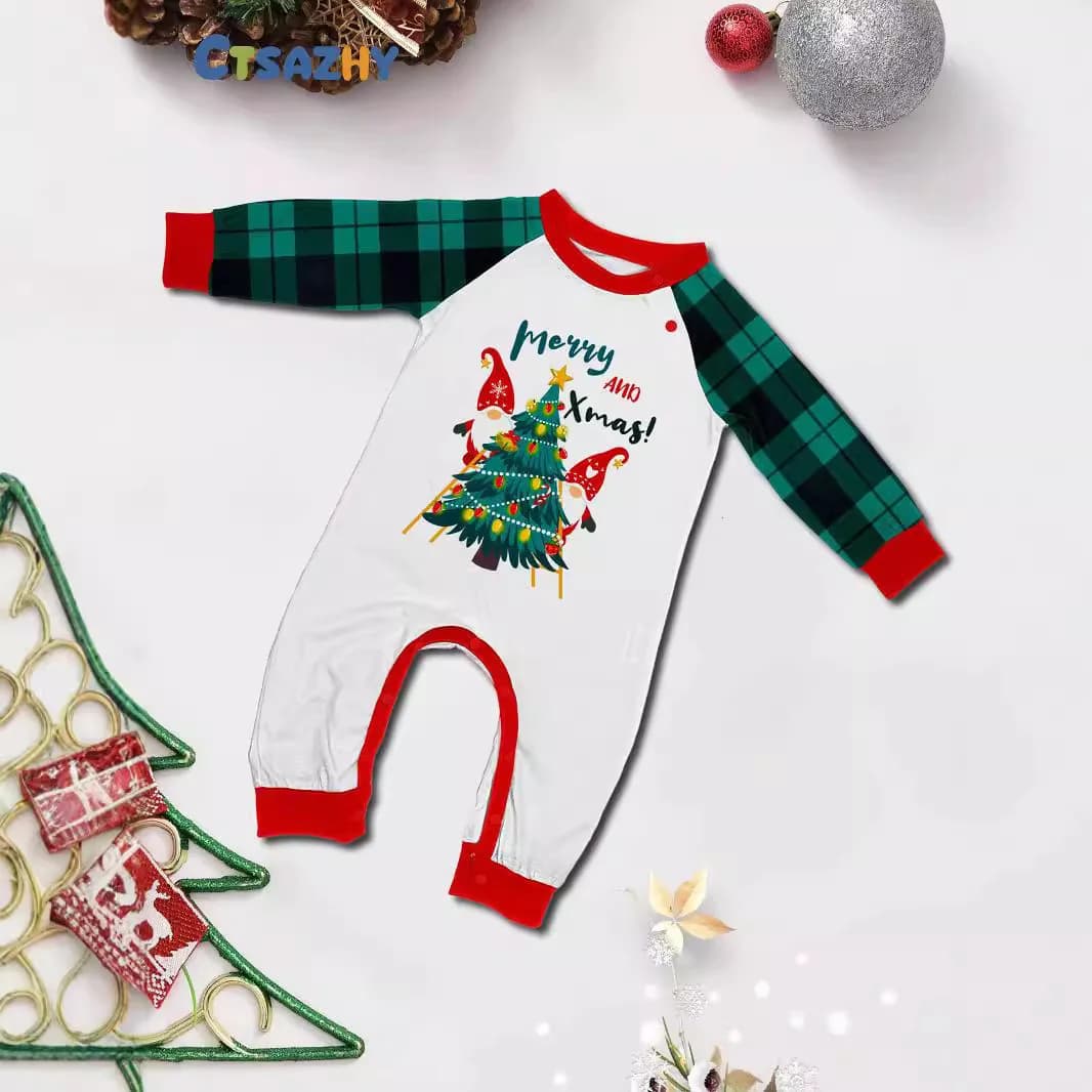 2025 New Christmas parent-child home wear is selling well in Europe . Santa Claus Christmas tree letter printed pajamas