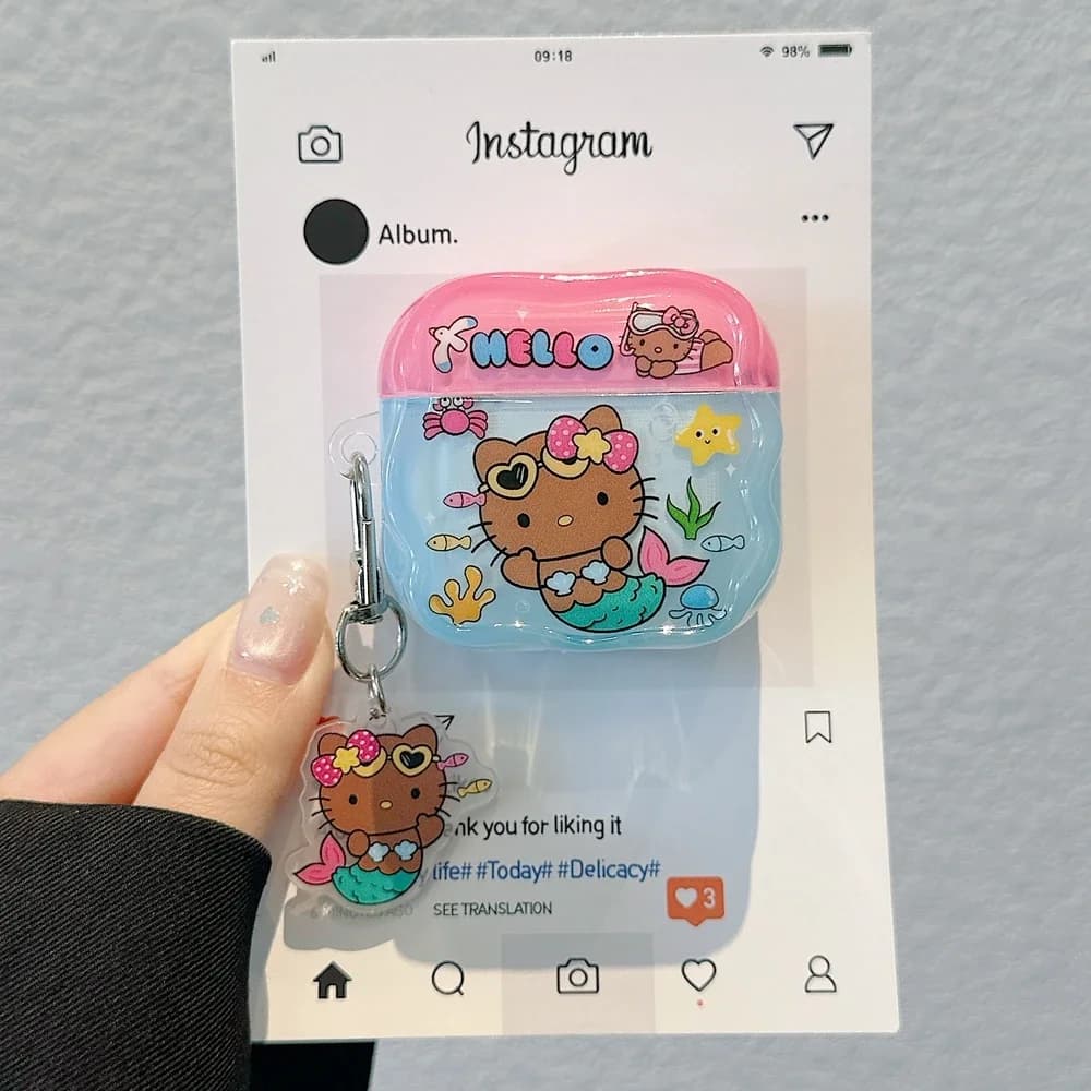 Airpods headset case 1 2 3 Pro 2 3 Sanrio Hello Kitty Wireless Bluetooth headset Soft protective case with pendant
