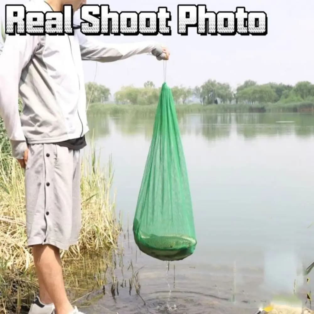 Lightweight Nylon Fishing Net Bag Green Foldable Thread Collapsible Fish Cage Fishing Basket And Protection Fishing