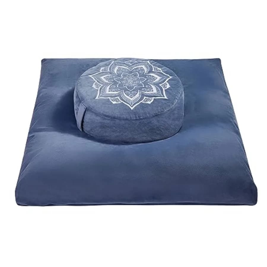 Meditation Cushion Set Zafu and Zabuton Buckwheat Hull and Memory Foam, Adjustable Floor Pillow for Yoga, Meditation and Sittin