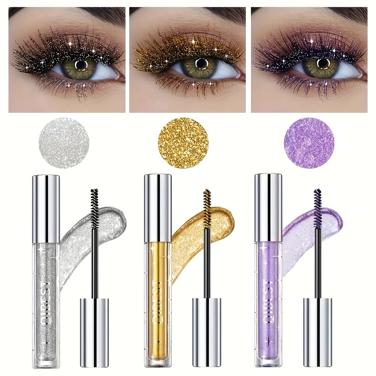 Sparkling mascara with glittered snowflake finish, waterproof eye makeup mascara and smear proof