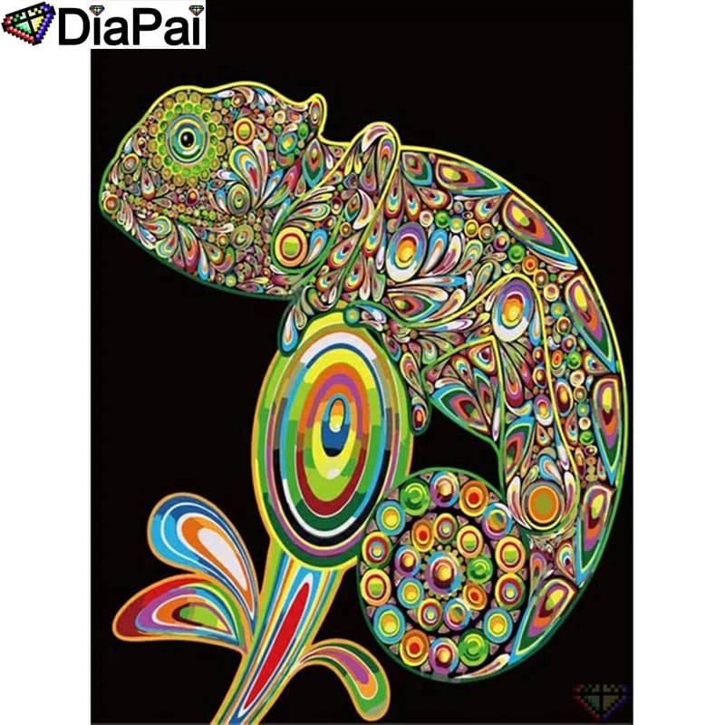 DIAPAI 5D Diamond Pattern Rhinestone Needlework Diy Diamond Painting Cross Stitch "Animal chameleon"Diamond Embroidery A26587