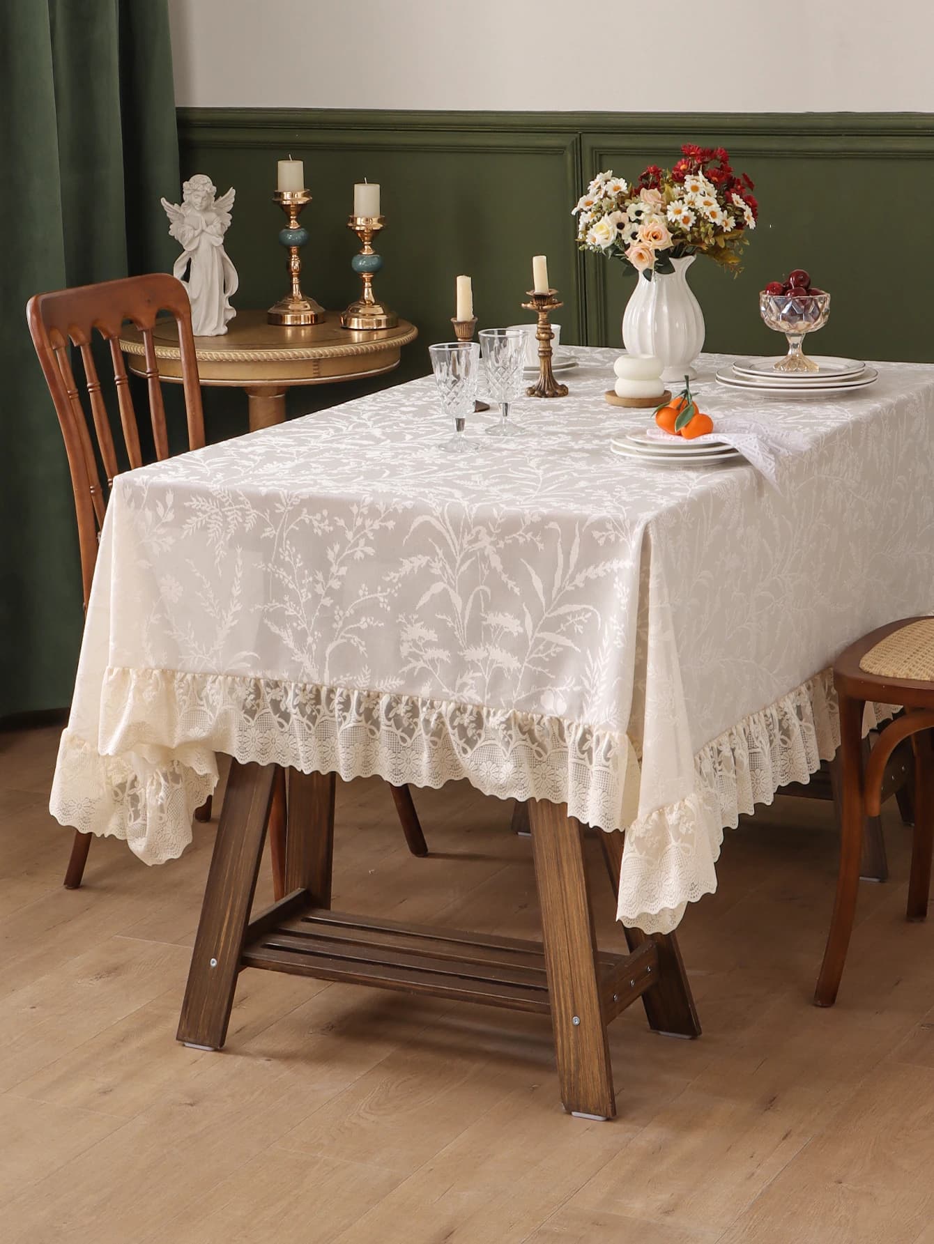 Tovaglia americana con volant in pizzo ispessito, soggiorno, cucina, tavolo da pranzo, tovaglie decorative di lusso leggere
