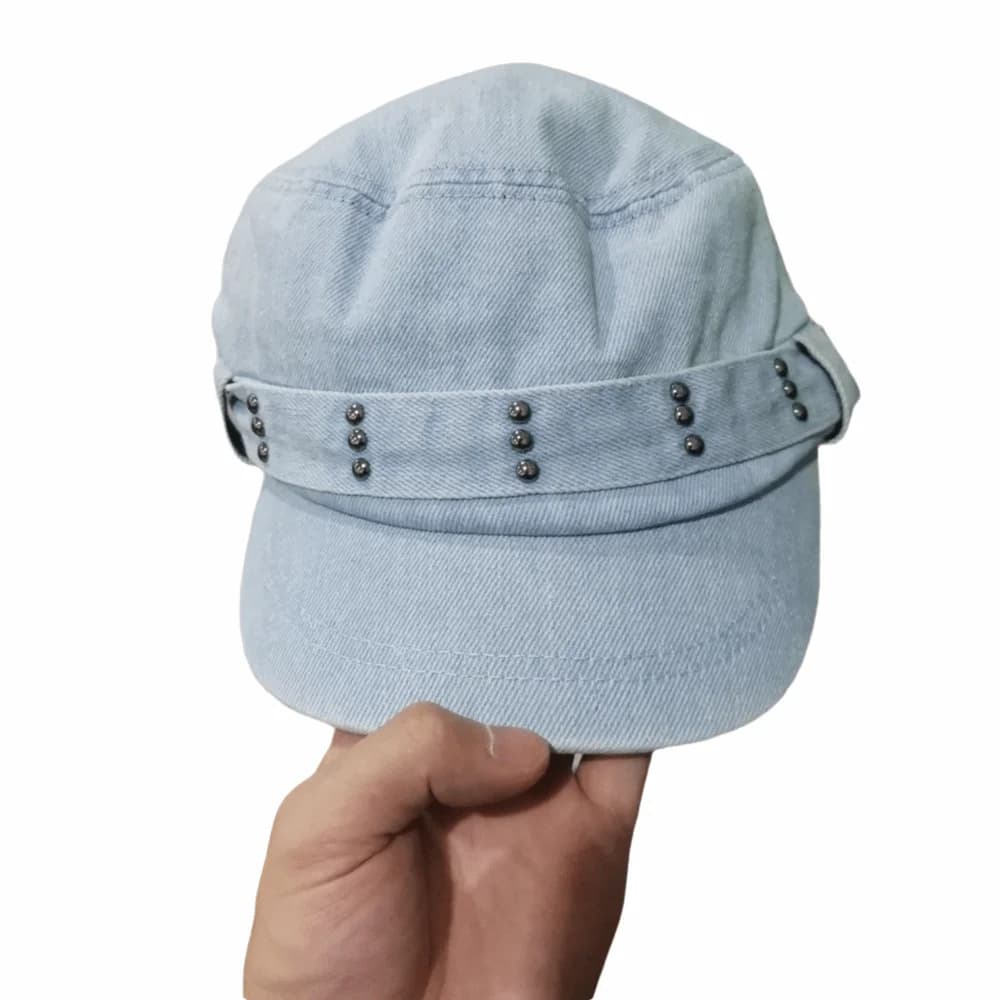 Vintage Rivet Flat Top Hat Y2k Washed Denim Peaked Cap Gothic Visor Cadet Cap Streetwear
