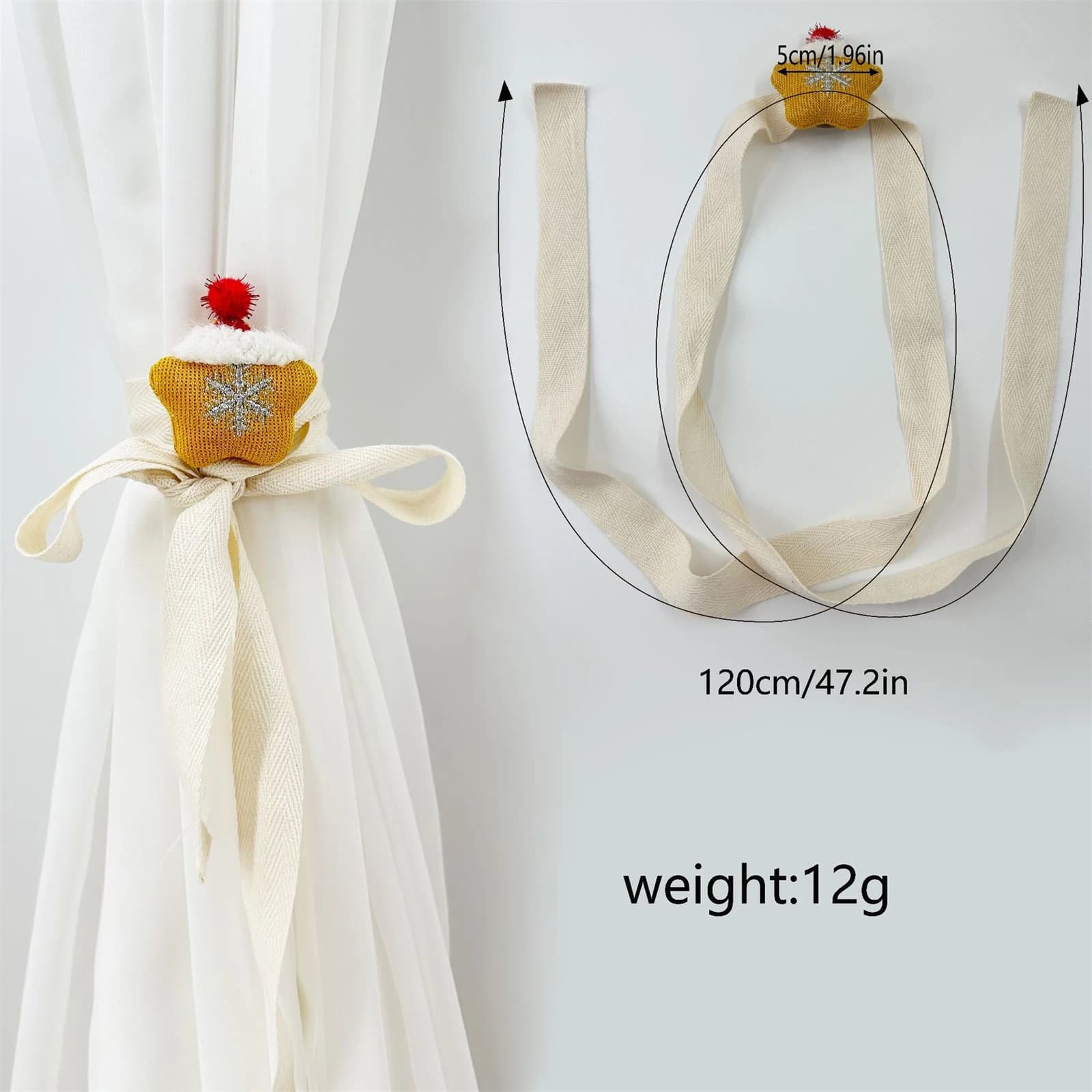 2027 New Years Christmas Curtain Tiebacks Cute Santa/Christmas Tree/Star/Reindeer Curtain Holdbacks Decorative Drapery Holder