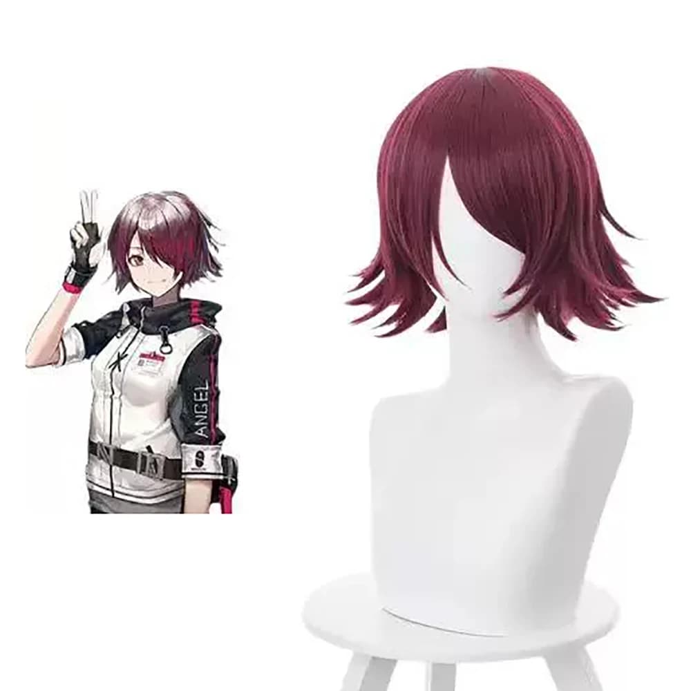 HAIRJOY Synthetic Hair Arknights Exusiai Cospaly Wig Penguin Logistics Curly Burgundy Cosplay Wig