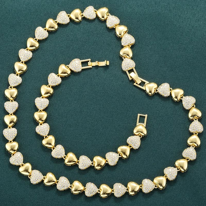 ZHUKOU Simple Retro Heart-Shaped Bracelet Necklace Suitable for Birthday Parties Women's Copper Jewellery:VL663 VL664