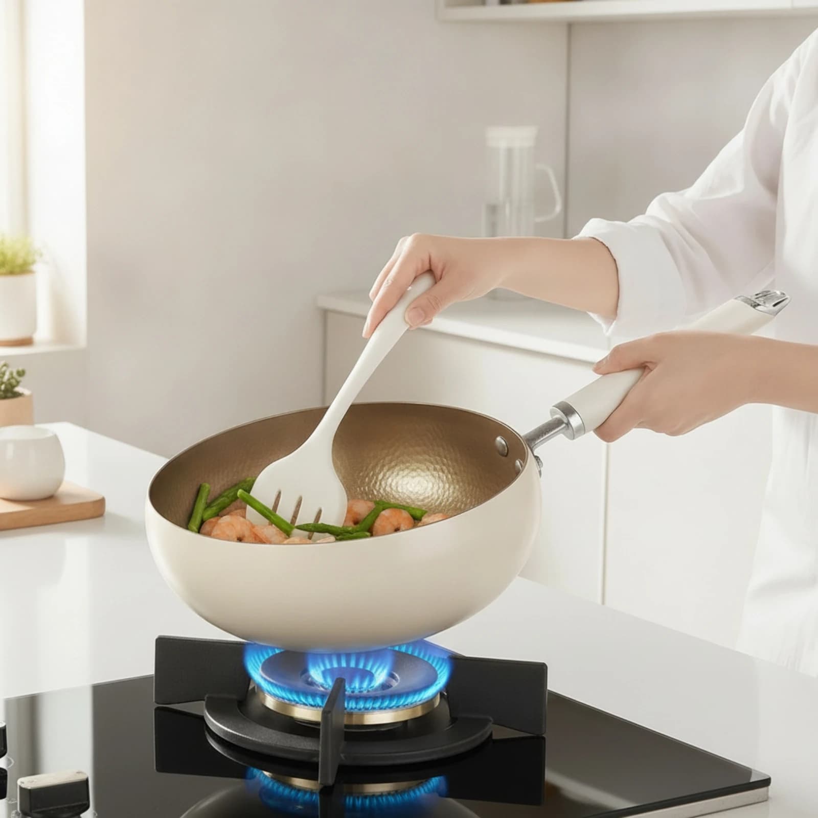Nonstick Wok Even Heat Distribution Hammered Wok Stir Fry Pan Long-Lasting Cookware Lightweight for Home Cooks, Gas Stoves