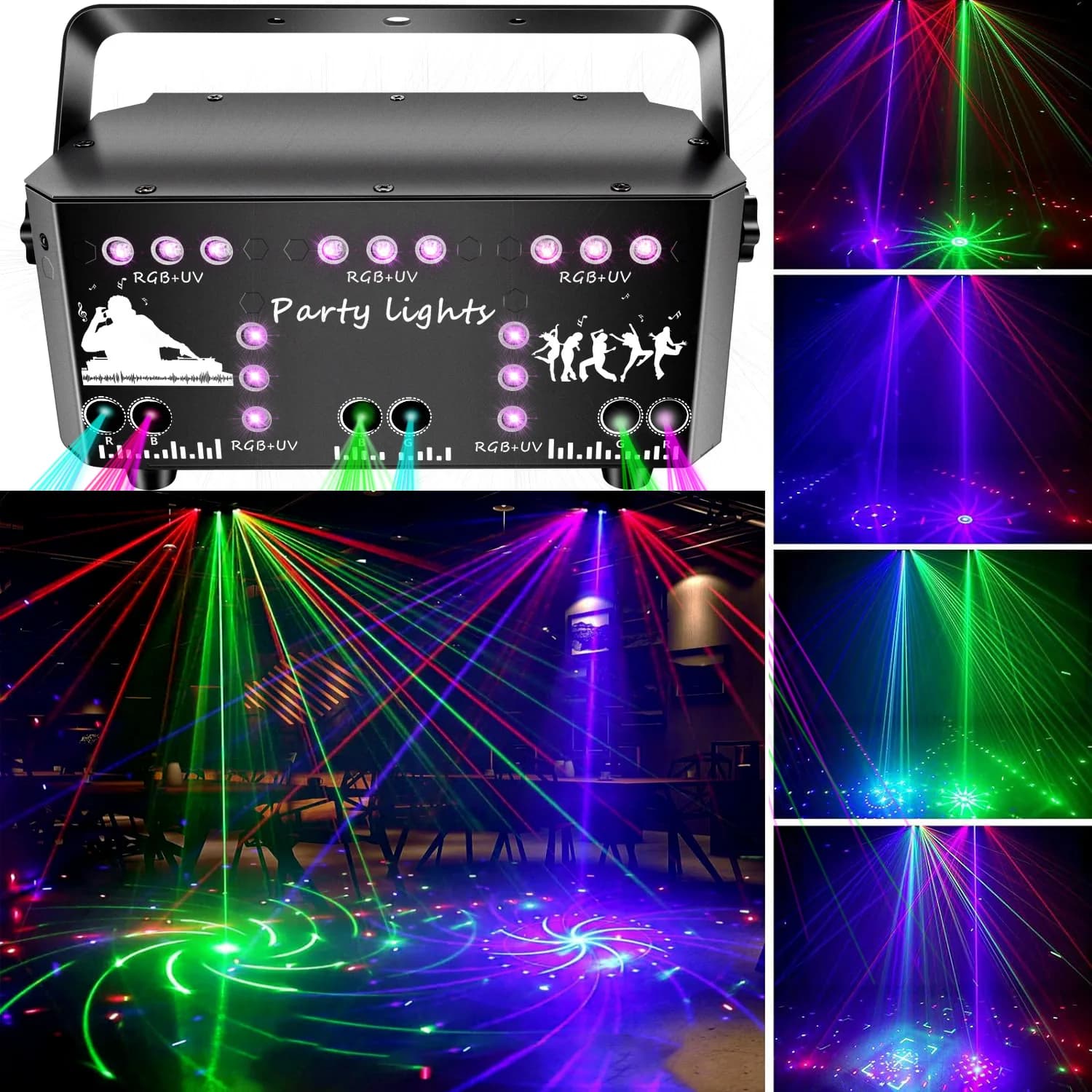 YSHL1 21 Occhi RGB DJ Luci da discoteca Funzione automatica domestica Proiettore di luce per feste UV LED Lampada stroboscopica natalizia con fascio laser
