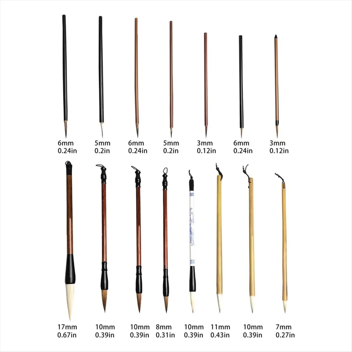 AB45 Chinese Calligraphy Brushes Set, 15Pcs Chinese Writing Brushes with Bamboo Pen Holder Japanese Painting Ink Brushes