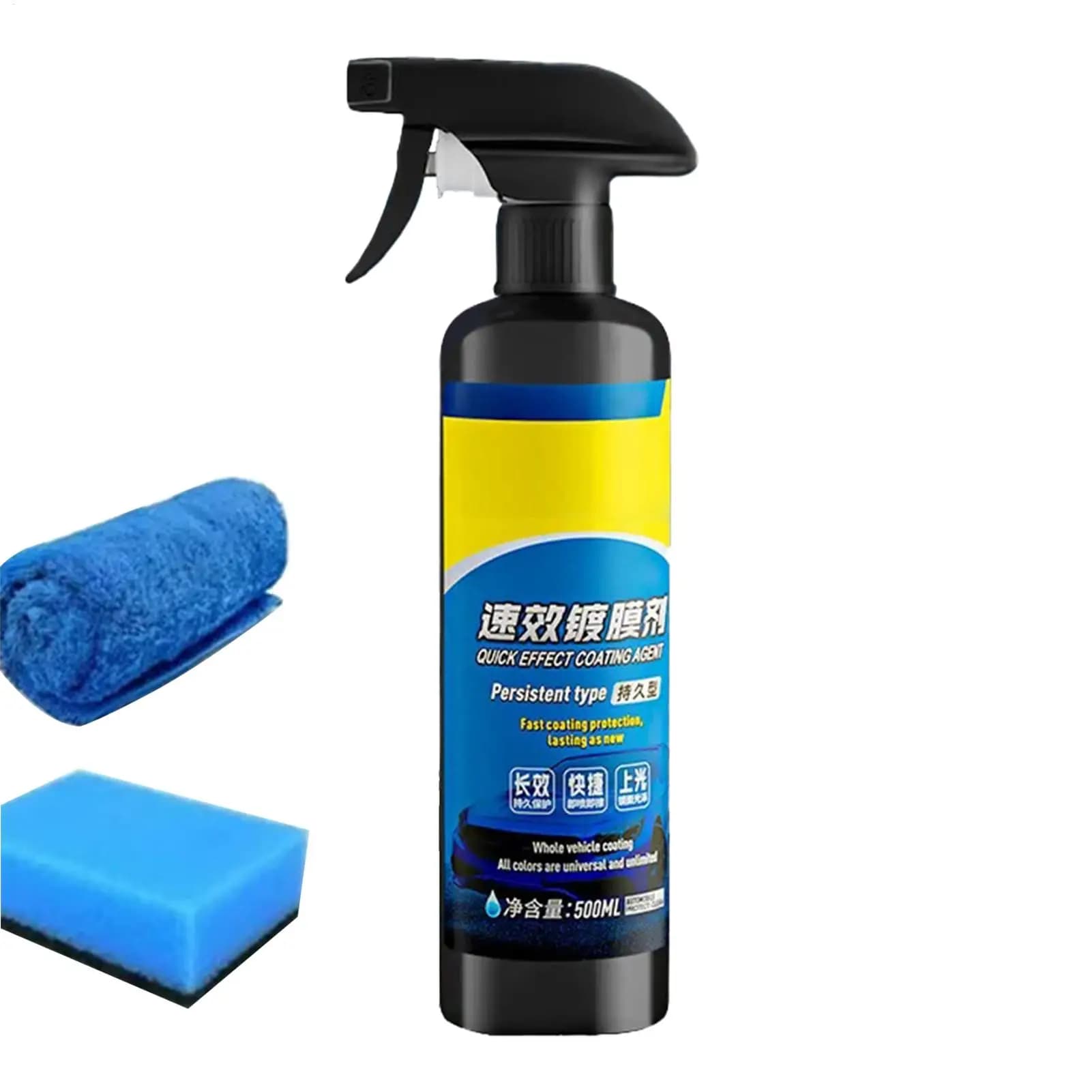Spray Lucidante Senza Acqua per Auto, Cera Spray 500ml ad Azione Rapida, Agente di Rivestimento, Cera Anti-Graffio, Emulsione per Pellicola Oleosa, Detergente per Vetri