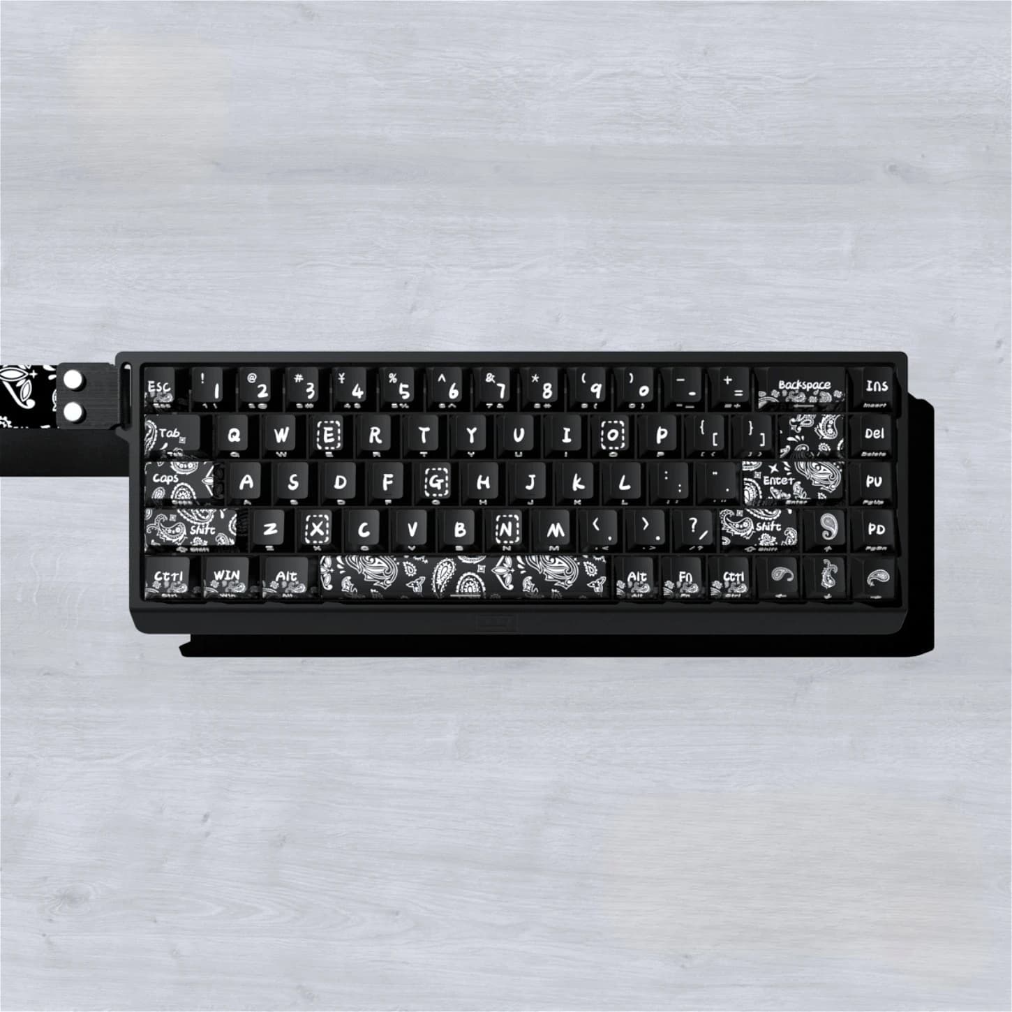 Keyring Theme Flower of Anacardio and Black Cherry, PBT 74 Mechanical Keyboard with Lateral Engraving, Translucent Adapter for Keyboards 60 61 68 Wooting