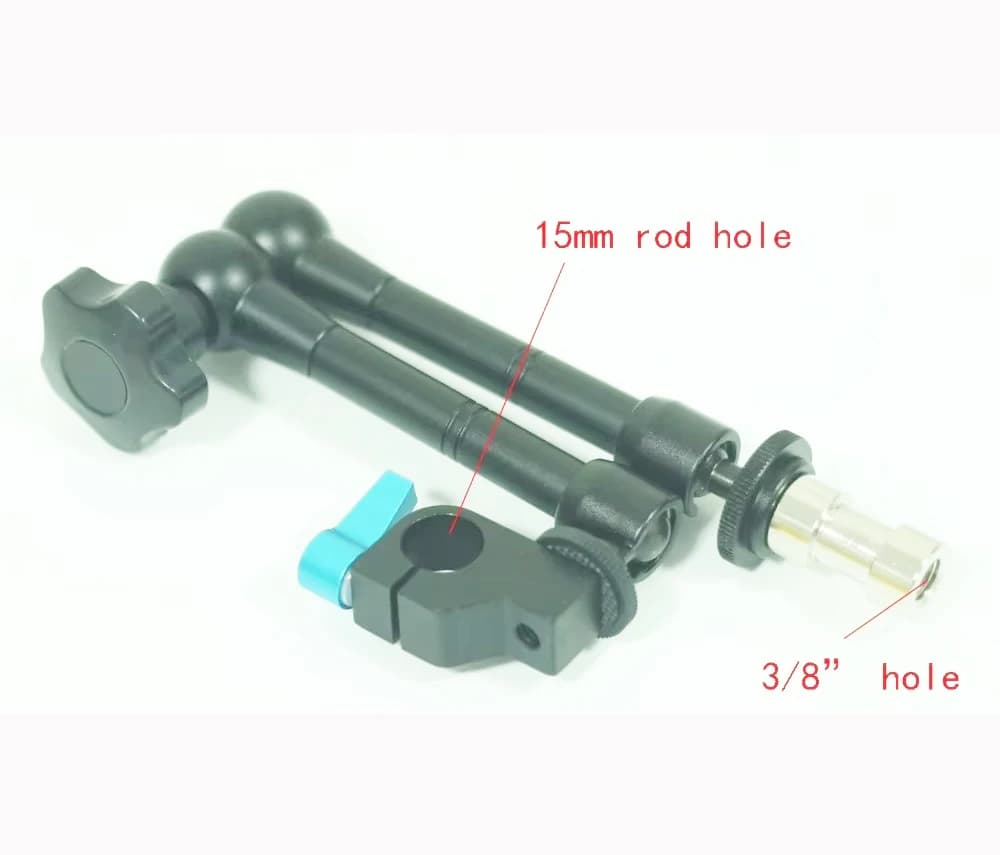 Braccio magico articolato in lega di alluminio da 30 cm/11,8 pollici con supporto per morsetto per asta da 15 mm per fotocamera e treppiede, adattatore filettato 1/4 3/8
