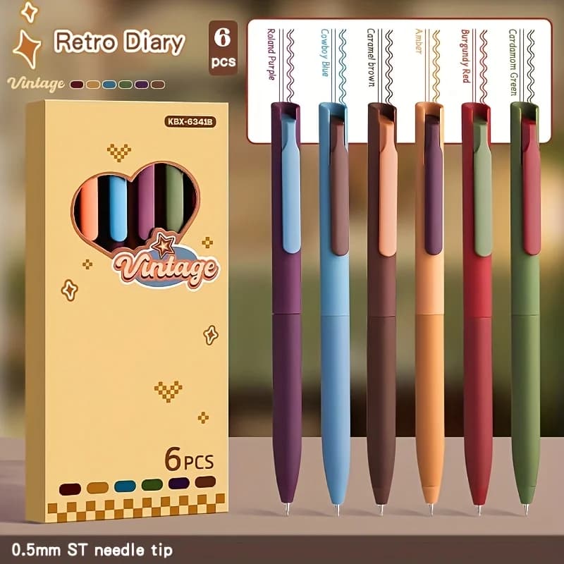 Penna gel a pulsante in colori misti da 6 pezzi con pennino ST per una scrittura fluida, flusso d'inchiostro ad asciugatura rapida e antispifferenza; adatto a vari