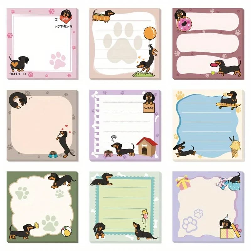 9 adorabili foglietti adesivi pastore tedesco - Blocco autoadesivo 3x3, 450 fogli, 9 disegni unici di cani dei cartoni animati