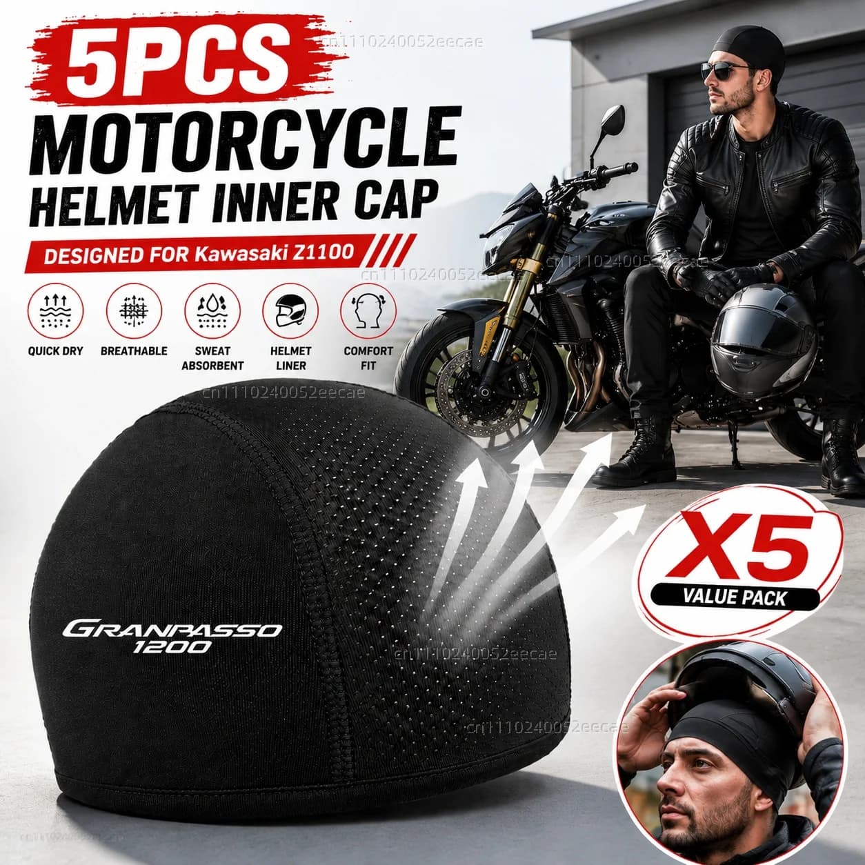5pcs Motorcycle Helmet Inner Cap Hat Quick Dry Breathable Hat Racing Cap Cooling Beanie For Moto Morini Granpasso 1200 2008-2015