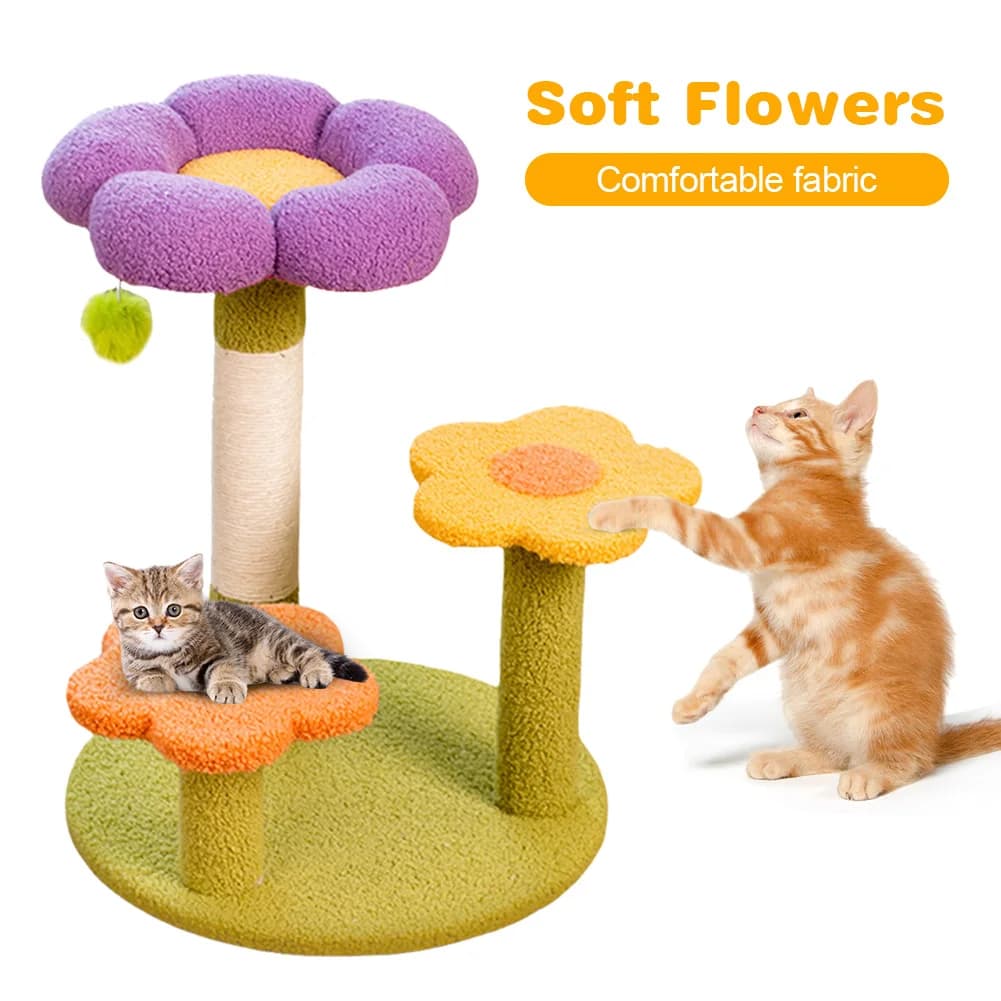 Torre per Gatti a Forma di Fiore, Nice Multifunction Tower for Cats Small, Interactive Tower 3 Levels for Game and Relax