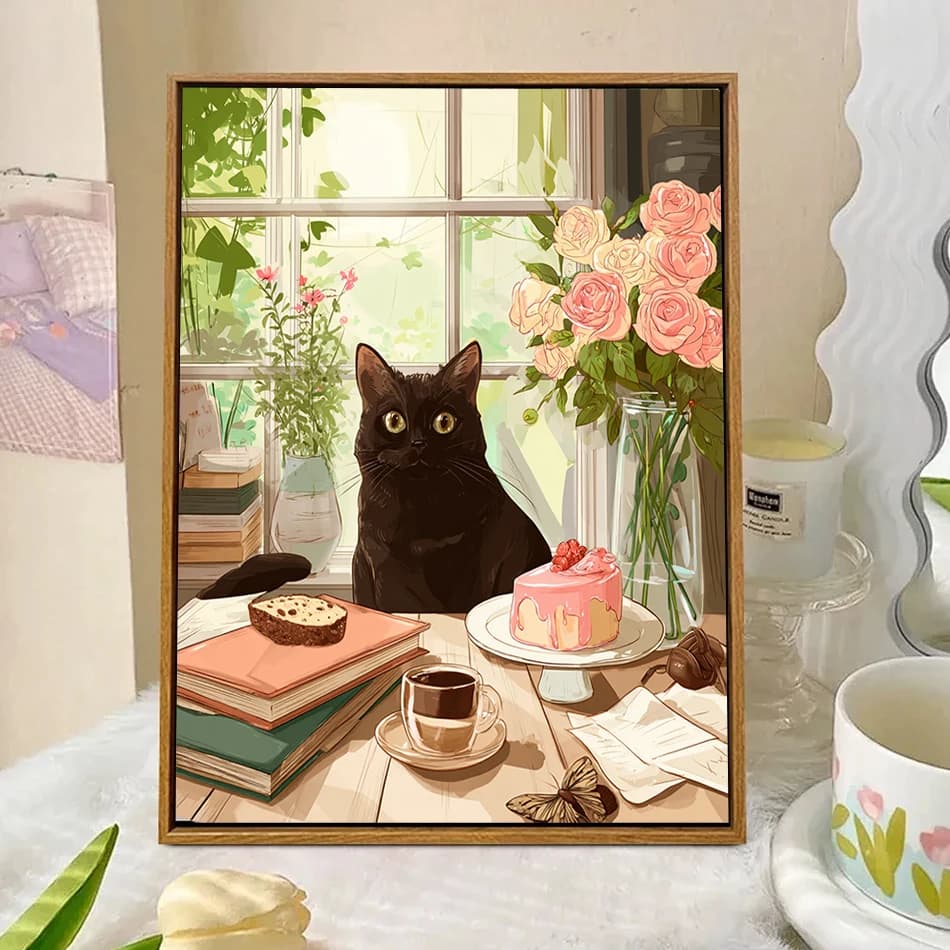 2026 Painting By Numbers Draw Animals Black Cat Illustration Modern Diamond Art Painting Acrylic Paints Crafts Supplies Adults