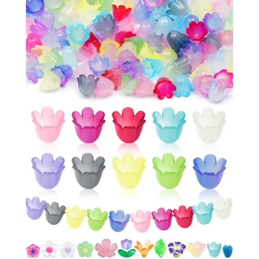 300PCS Bell Flower Bead Caps, 10 Colors Trumpet Floral Beads Charms for Bracelets, Necklaces and DIY Jewelry Making Crafts