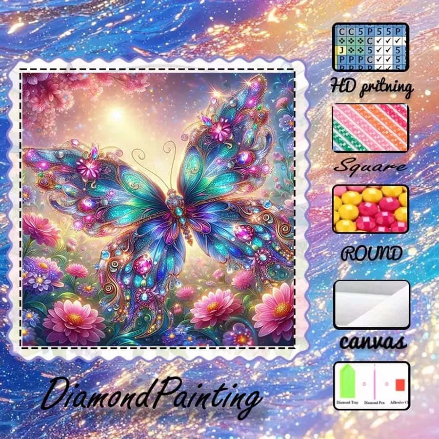 1 pezzo di tessuto floccato 5D fai da te, trapano speciale, kit per pittura con diamanti, farfalla, fiore, mosaico con motivi, arte con diamanti