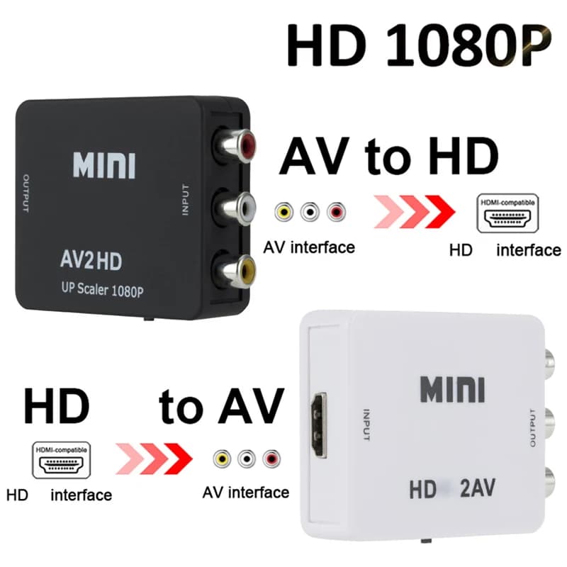 Convertitore HDMI-compatibile a AV RCA, Adattatore HDTV2AV AV2HDTV 1080P con Cavo USB, Supporto NTSC PAL per PC, HDTV, Proiettore