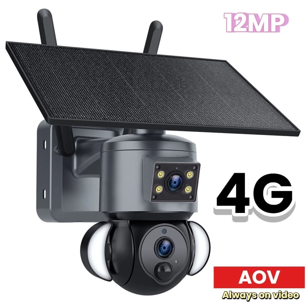 SECTEC 4G LTE Telecamera di sicurezza solare Telecamera WiFi wireless da 12 MP Registrazione 24 ore su 24, 7 giorni su 7 Consumo energetico ridotto Rilevamento PIR AOV Tech