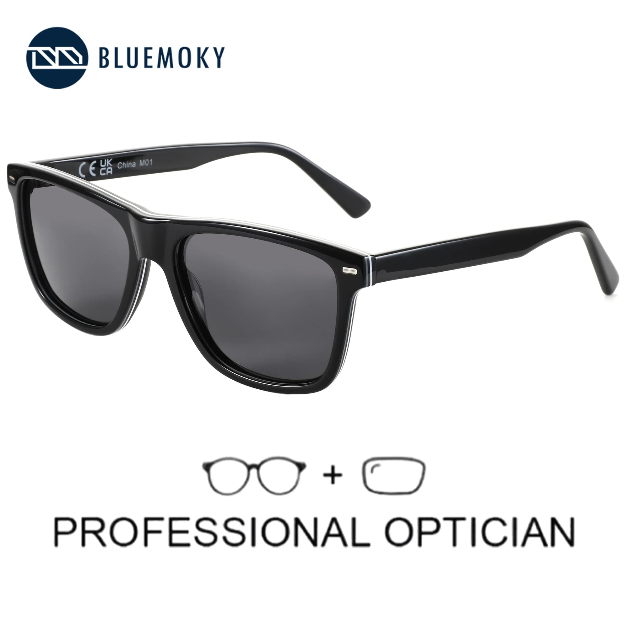 BLUEMOKY Classic Fashion Acetate Square Prescription Sunglasses UV400 Protection Progressive Polarized Sun Glasses For Men Women