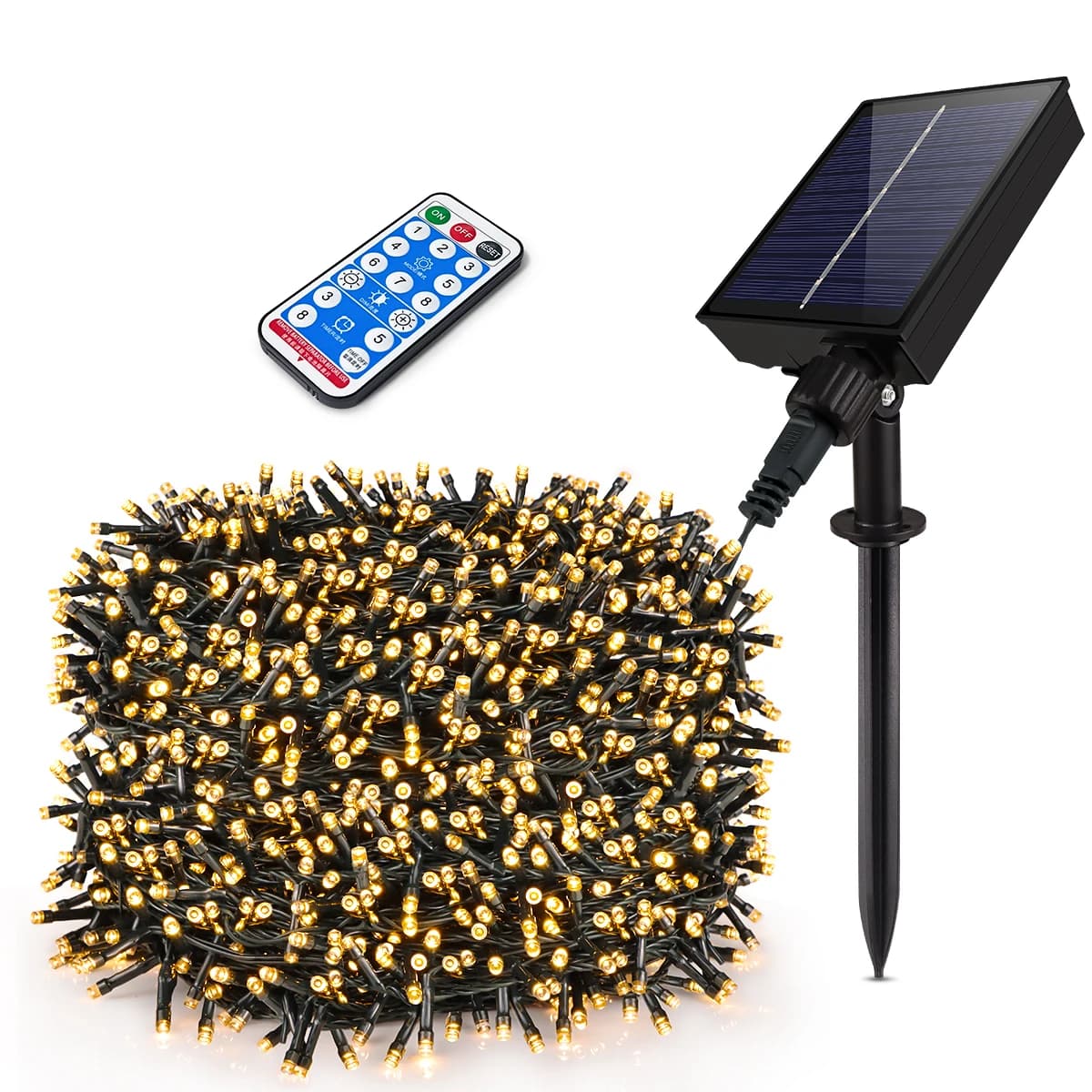Stringa solare per esterni Fata Luce 100M 1000 LED Ghirlanda impermeabile Grande pannello solare Lampada a ricarica rapida Decorazioni natalizie per il giardino -JY