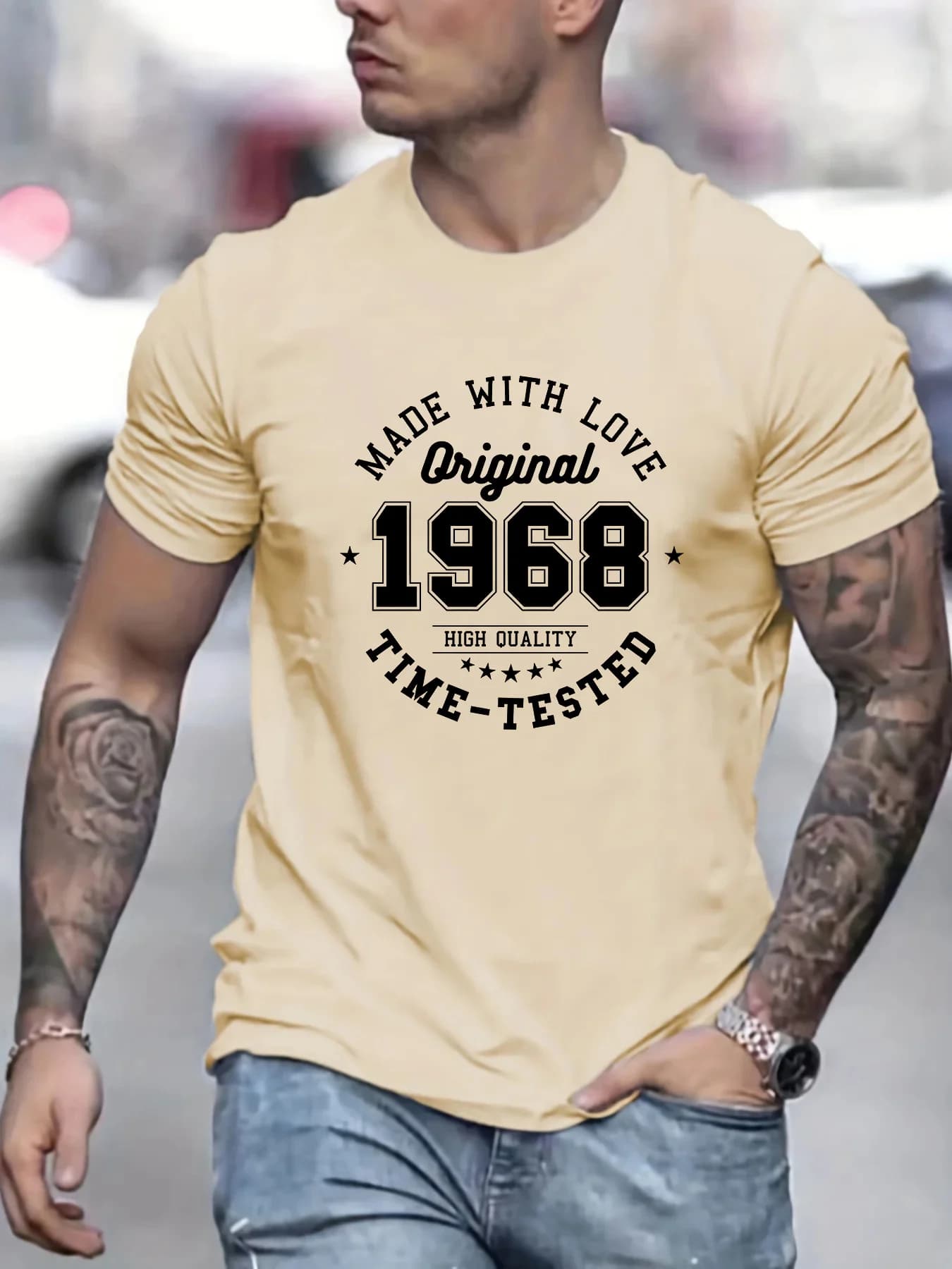 T-shirt da uomo estiva 100% cotone MADE MITH LOVE 1968 stampata alla moda sportiva casual allentata girocollo a maniche corte