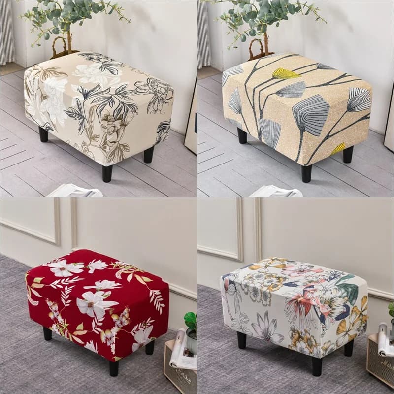 1PC Fodera per sgabello stampata floreale Fodera per poggiapiedi rettangolare elasticizzata Fodera per poggiapiedi per divano all-inclusive Housse de pouf
